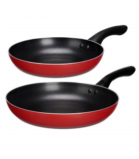 Set 2 Sartenes, Aluminio, Rojo y Negro, Apto para Todo Tipo de Fuegos