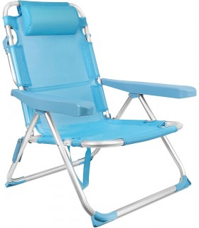 Silla de Playa Plegable, Aluminio y Textileno, 4 Posiciones con Cojín, 61x28x85.5 cm (Azul Turquesa)