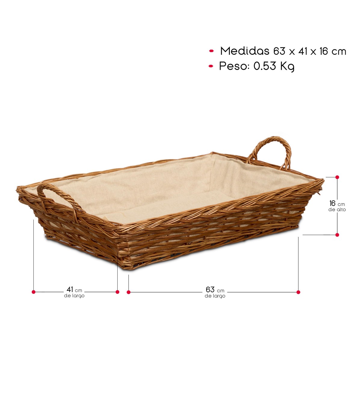 HERSIG - Bandeja Plancha Caoba Natural | Cesta Colada Rectangular Con