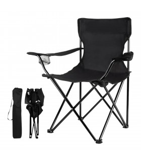 Silla Plegable con Funda de Transporte y Asas, Estructura de Metal, Asiento Impermeable, Negro, 50x50x80 cm