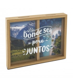 Hucha Doble, Rectangular, 28x4x22 cm, Madera y Acrílico Transparente
