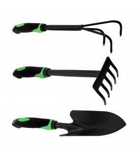 Pack 3 Herramientas para Jardín, Negro y Verde, Acero y Plástico PRFV