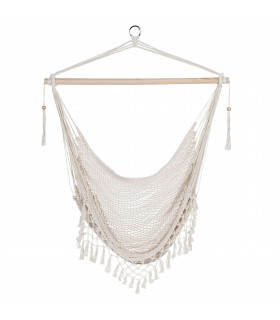 Silla Colgante de Jardín, Algodón y Bambú, Blanco Roto, 100x180 cm