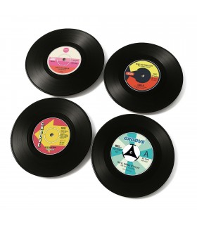 Pack 4 Posavasos, Forma de Vinilo, Ø11 cm, Silicona, Antideslizante
