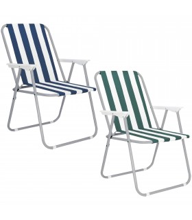 Pack 2 Silla Plegable, Acero Gris y Loneta Impermeable, Rayas Azul y Verde, 75x53x43 cm
