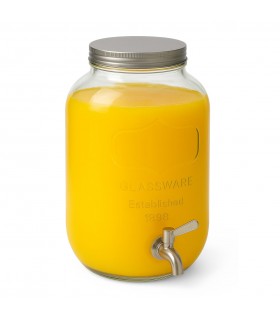 Dispensador de Bebidas con Grifo de Plástico, Cristal Transparente, 4L, 15.5 x 25.5 cm, Tapa Metálica Hermética