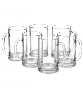 Pack de 6 Jarras Cerveza, Vidrio, 9.7x12x16 cm, Transparente, 650 ml, Apto Lavavajillas