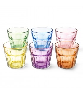 Pack 6 Vasos de Cristal, Diferentes Tamaños y Colores, Apto para Lavavajillas
