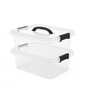 Pack 2 Cajas Almacenaje, Plástico PP Transparente, Cierres Herméticos a Presión