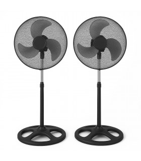 Pack 2 Ventiladores de Pie, Negro, 55W, Metal y Polipropileno, Ø50 cm, 3 Velocidades, 230V