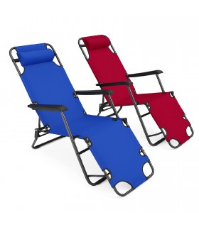 Pack 2 Tumbonas Jardin Exterior, Azul y Rojo, Tejido Oxford y Acero Inoxidable, 174x60x90 cm