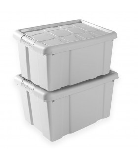 Pack de 2 Cajas de Ordenación de Plástico con Tapa, Clips de Cierre, Apilables