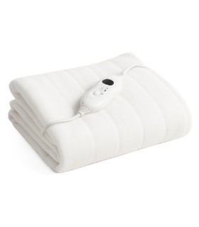 Manta Eléctrica, con Mando LED, Color Blanco, Tres Posiciones 20W + 30W + 60W, 220-240V, Poliéster, Lavable