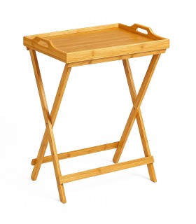 Mesa Plegable, Material Bambú Madera MDF, Color Natural, 50x36x64.5 cm