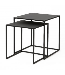 Set de 2 Mesas Auxiliares, Hierro y Aluminio, Grande 38x38x41 cm, Pequeña 34x34x37 cm, Negro