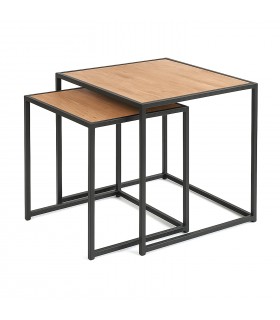 Set de 2 Mesas Auxiliares, Hierro y Aluminio, Grande 38x38x41 cm, Pequeña 34x34x37 cm, Marrón y Negro