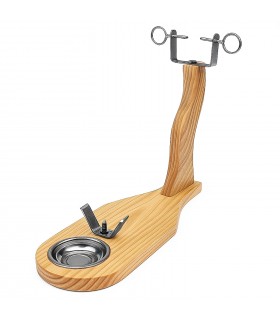 Jamonero con Plato Metálico Recogegrasas, Madera Maciza y Herrajes Metálicos, Pincho de Acero Acabado, 45x16x39 cm