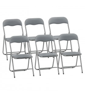 Pack de 6 Sillas Plegables, Metal y Cuero Sintético, Asiento Acolchado, 44x48x80 cm, Gris