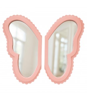 Espejo Pared, Diseño Alas de Mariposa, Rosa, Madera MDF y Vidrio, 19x37x1.2 cm