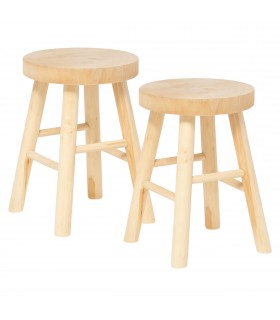 Pack 2 Taburete Madera, 28x41 cm, Color Natural, Madera de Paulownia