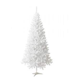 Arbol de Navidad, Blanco Clásico, PVC y PE, Soporte de Metal, Aspecto Realista
