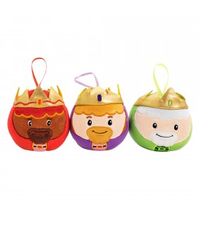 Pack 3 Peluches Reyes Magos, Multicolor, Felpa y Poliéster, 10 cm, Decoración Navidad