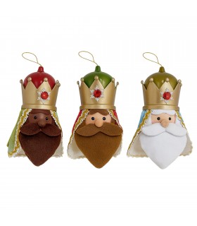 Pack 3 Colgantes Reyes Magos, Poliéster y PP, 1 LED, 10x7x15 cm, Pilas Incluidas