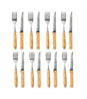 Set de 8 Cuchillos y 8 Tenedores, Madera y Acero Inoxidable, Cuchillos 21.5x1.8 cm, Tenedores 20.5x2.6 cm