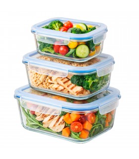 Set de 3 Fiambreras, Tapa Hermética, Vidrio + PP + Silicona,  Apto para Lavavajillas
