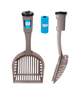 Pala Recogedora Caca Perros, Antracita, Plástico Resistente y Dispensador de 15 Bolsas Integrado, 28x12.5x7 cm