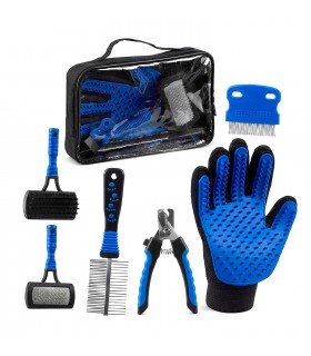 Set de Cuidado para Mascotas, 6 Piezas de Grooming e Higiene, Cepillado y Corte, Azul y Negro