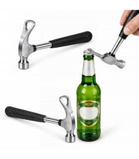 Abrebotellas en Forma de Martillo, Metálico, 26 cm Aprox, Mango de Goma Negro
