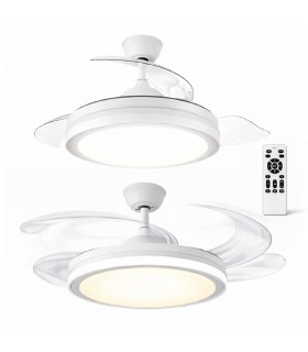 Ventilador de Techo con Luz LED 96+28W, Aspas Retráctiles, 6 Velocidades, Bajo Consumo, 15-20 m2