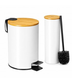 Set de Baño Papelera 3L + Escobillero, Metal y Bambú, Cubo Interior Extraíble