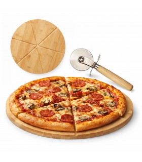 Set Tabla de Pizza de Bambú con Cortador, Ø35 cm, Diseño Natural