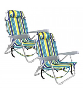 Pack de 2 Sillas de Playa Plegables, 4 Posciones, Aluminio y Textileno, 61x47x80 cm