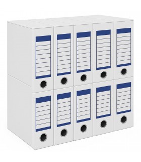 Pack de 10 Caja de Archivo Definitivo, Cartón, Blanco y Azul, 25x36x9 cm, Plegable, 2 Posiciones, Tamaño Folio