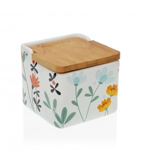 Salero de Cocina, Cerámica con Tapa, 12,2 x 12,2 x 11,5 cm, Flores