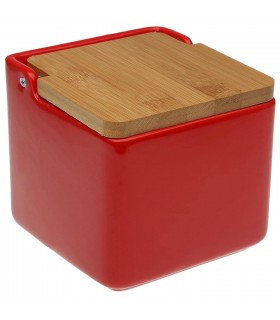 Salero de Cocina, Cerámica con Tapa, 12,2 x 12,2 x 11,5 cm, Rojo