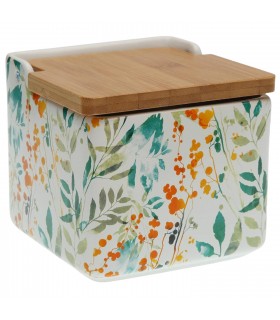 Salero de Cocina, Cerámica con Tapa, 12,2 x 12,2 x 11,5 cm, Acuarela