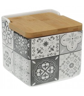 Salero de Cocina, Cerámica con Tapa, 12,2 x 12,2 x 11,5 cm, Mosaico Gris