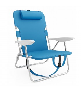 Silla Playa Plegable, 61x28x85.5 cm, Turquesa, 4 Posiciones, Aluminio y Textileno, Reposacabezas