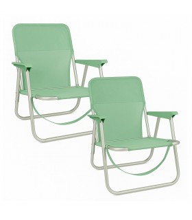 Pack de 2 Silla Playa Plegable, Aluminio y Textileno, 54x54x25/63 cm, Verde Agua, Máximo 90Kg