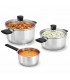 Batería de Cocina, Acero Inoxidable, 2 Cacerolas con Tapa de Cristal (18 y 20 cm) + Cazo 16 cm, Todo Tipo de Cocinas, Plateado