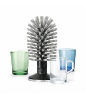 Cepillo Limpia Vasos Negro con Ventosa, Mango Ergonómico, Libre de BPA, 7x7x15 cm