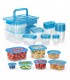 Pack 50 Fiambreras con Tapa y Asa, Aptos para Uso Diario, Formas Variadas, Transparentes con Tapa Azul