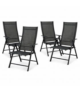 Pack 4 Silla Plegable de Jardín para Exterior, 7 Posiciones, Tela Transpirable y Acero, 56x65x103 cm, Antracita