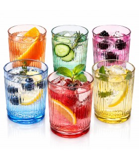 Pack 6 Vasos de Cristal 360 ml, Colores Surtidos, Apilables, Resistentes