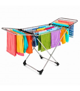 Tendedero Plegable de Aluminio con Ruedas, 20m, hasta 15 kg, Compacto y Resistente