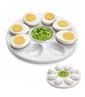Bandeja de Cerámica para Huevos, Blanco, 8 Compartimentos, Base Estable Antideslizante
